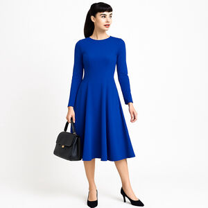 Royal Blue Knit Fit & Flare Midi Dress Made in Italy NWT M 8 10 Work Cocktail